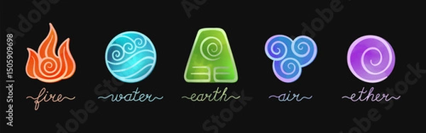 Obraz Colorful Elemental Glyphs Vector Set