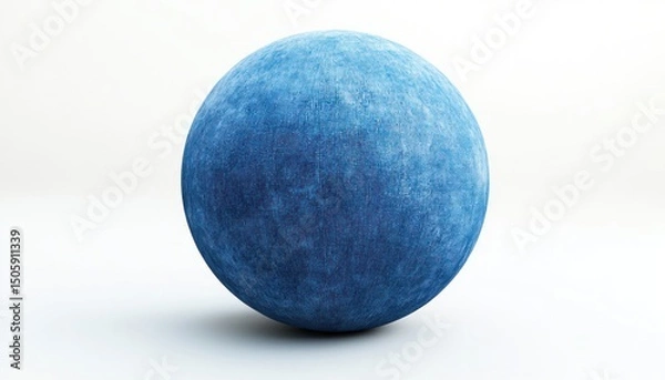 Fototapeta A single blue textured sphere centered on a white background casting a soft shadow beneath itself