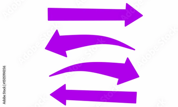Fototapeta Set of four bright purple arrows in various styles and directions on a white background. Representing movement, flow, navigation, or change. Ideal for infographics, digital communication visuals.