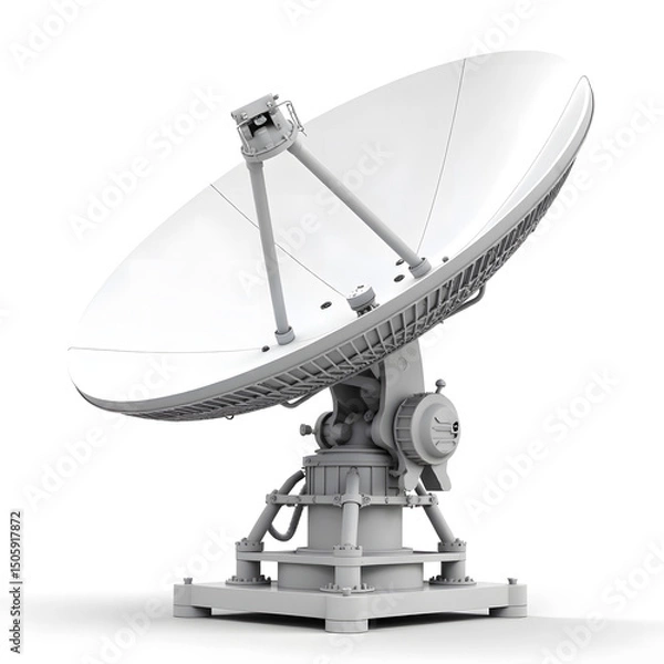 Obraz Large satellite dish antenna isolated on white background in realistic graphic style.