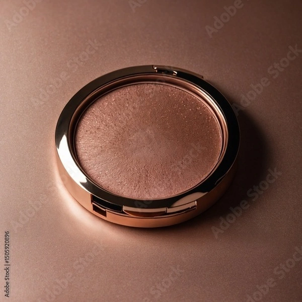 Obraz Dimly lit rose gold makeup compact with soft shadows, isolated.