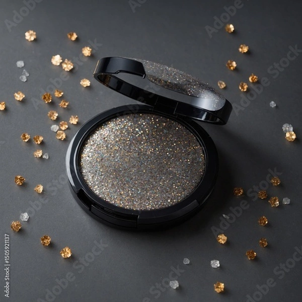Obraz Backlit glitter compact creating a halo effect on gray.