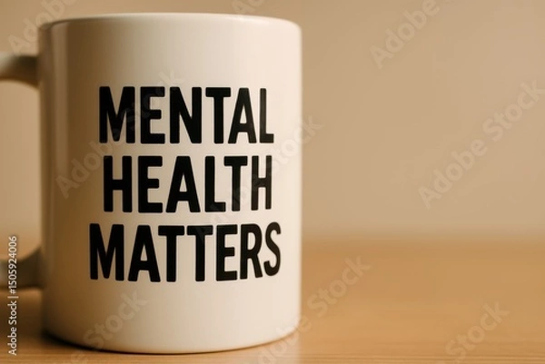 Fototapeta Inspirational Coffee Mug Promoting Importance of Mental Health and Well-Being for Everyone