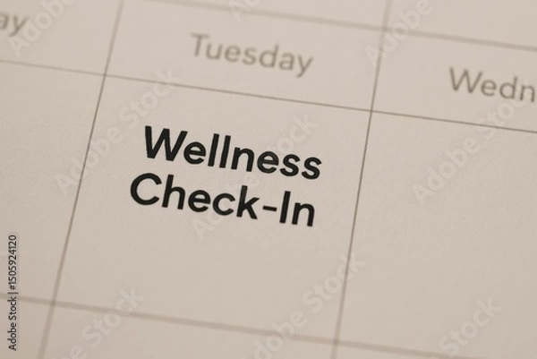 Fototapeta Close-Up of a Calendar Page Featuring a Wellness Check-In Note for Personal Health Reflection