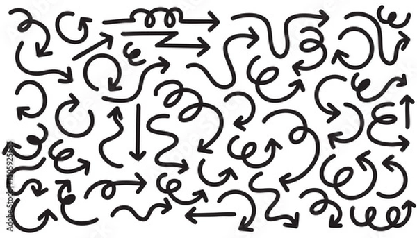 Fototapeta Set of cute pen line doodle element vector. Hand drawn doodle collection of arrows. Design for print, cartoon, card, decoration, sticker.