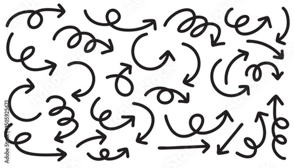 Fototapeta Set of cute pen line doodle element vector. Hand drawn doodle collection of arrows. Design for print, cartoon, card, decoration, sticker.