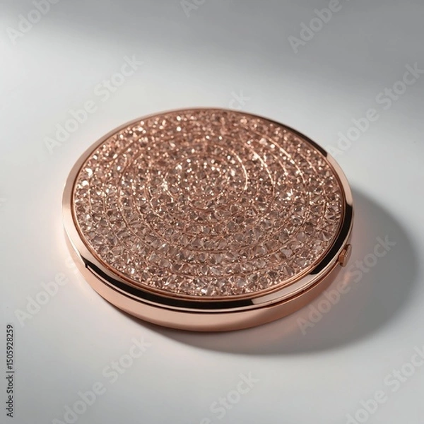 Obraz 3D rendering of rose gold compact at a 45-degree angle on white.