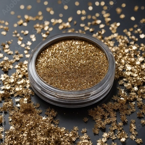 Obraz Side profile of glitter compact on plain background.