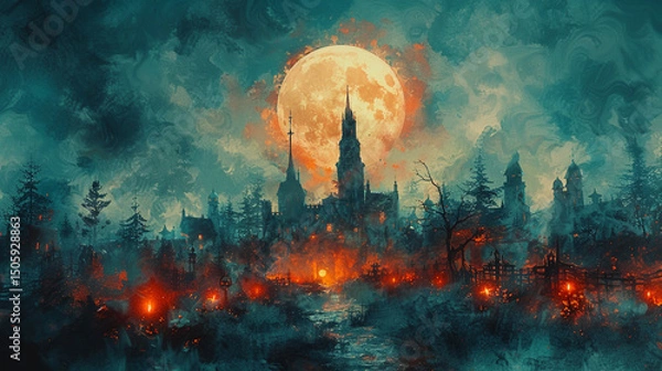 Obraz Halloween - the spookiest day of the year .Watercolor