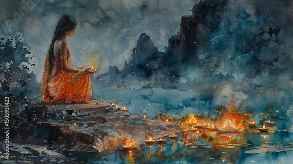 Obraz Diwali -the triumph of light and kindness . Watercolor