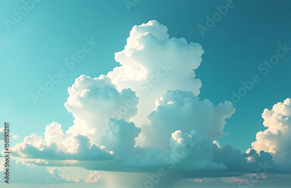 Obraz sky fluffy white clouds fills frame set deep turquoise background dramatic