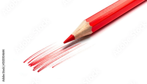 Fototapeta Red pencil drawing parallel lines on white paper