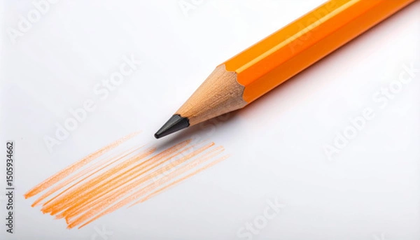 Fototapeta Orange pencil drawing lines on white paper