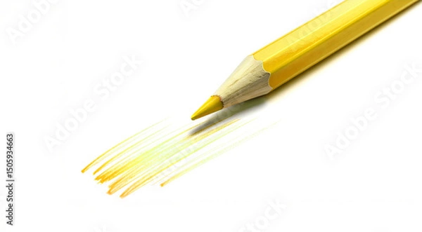 Fototapeta Yellow pencil drawing parallel lines on white paper