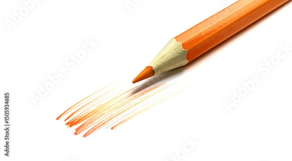 Fototapeta Orange colored pencil drawing orange lines on a white sheet of paper
