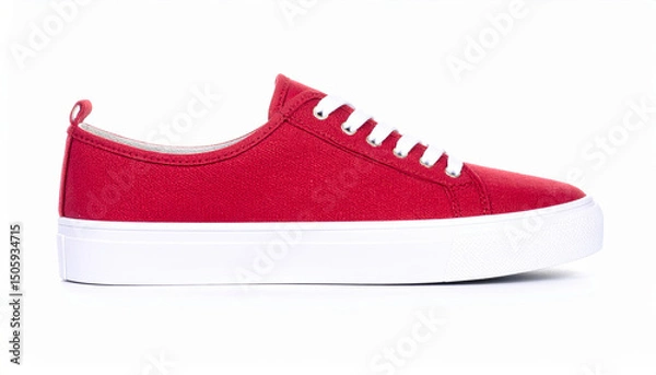 Fototapeta Red canvas shoe with white sole and white laces