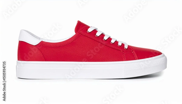 Fototapeta Red canvas shoe with white sole and white laces