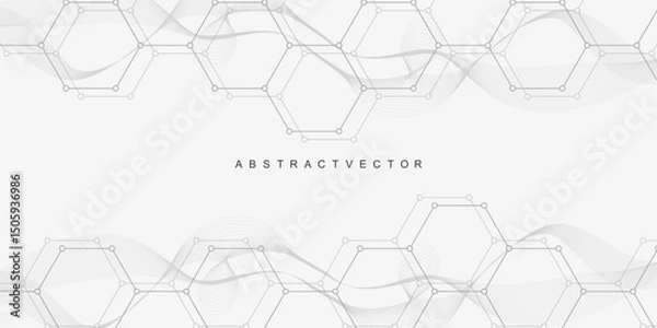 Obraz Modern health care abstract background with lines, dots and hexagons. Medical innovation banner template concept. illustration.