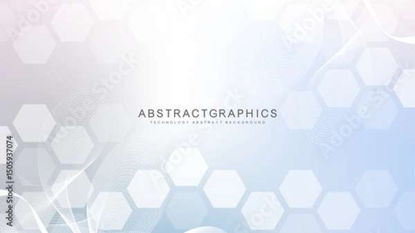 Obraz Modern science background with lines, dots and hexagons. Wave flow abstract background. Molecular structure for medical, technology, chemistry, science. Vector illustration