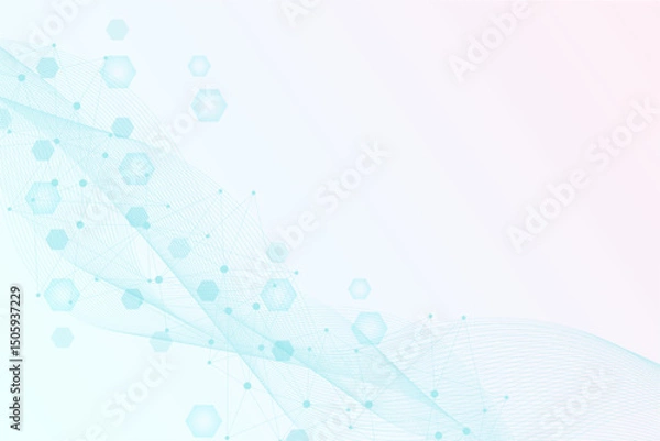 Obraz Structure molecule and communication. Dna, atom, neurons. Scientific concept for your design. Connected lines with dots. Medical, technology, chemistry, science background. Vector illustration