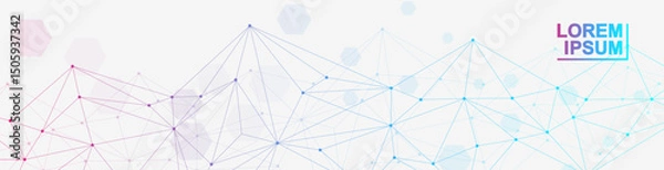 Obraz Global network connection website header or banner design. Abstract background with connecting dots and lines. Global business. Social network communication. Internet technology. Vector illustration