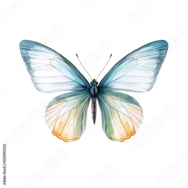 Obraz A watercolor butterfly, in light blue and pastel colors isolated on a transparent background