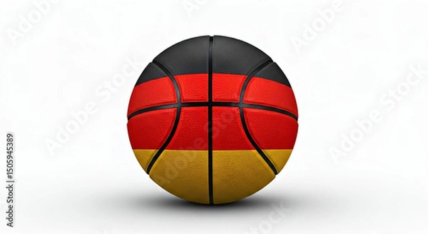 Fototapeta A basketball with the german flag painted on it isolated on a white background in a studio setting