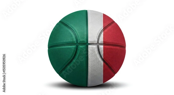 Fototapeta A basketball painted with the italian flag colors of green white and red on a white background