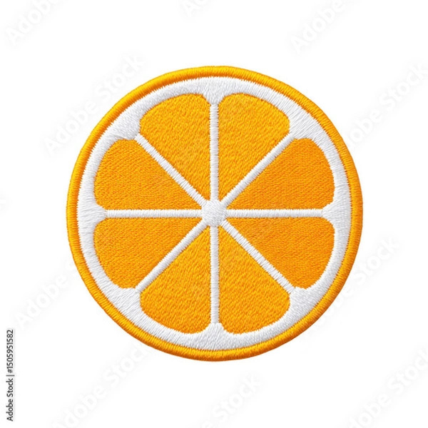 Obraz Vibrant embroidered patch featuring stylized orange slice with white segments, showcasing cheerful and fresh design