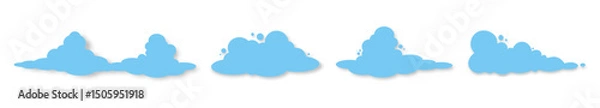 Obraz A set of blue fluffy clouds on a white background. Design elements for weather forecasting, web interface, or cloud applications for data storage. Vector EPS 10.