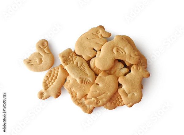 Fototapeta Animal shaped biscuit cookies isolated on white background top view	