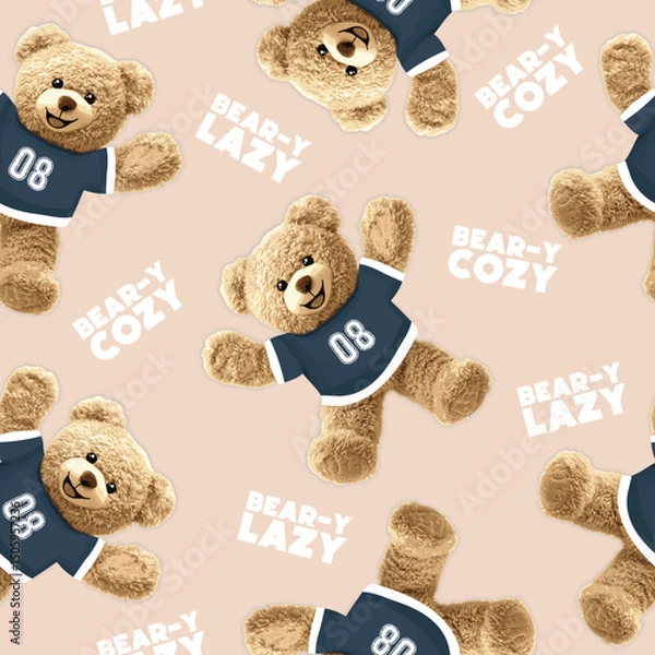 Obraz Teddy bear pattern vector illustration.Cute Teddy Bear pattern seamless, vector illustration Hand Drawn Cute print design.Teddy bear vector hand drawn illustration cute print design for kids.