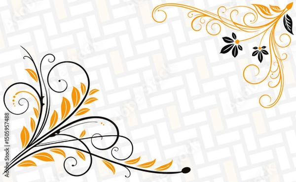 Obraz Elegant Floral Design With gold and Black Swirls on a Patterned Background