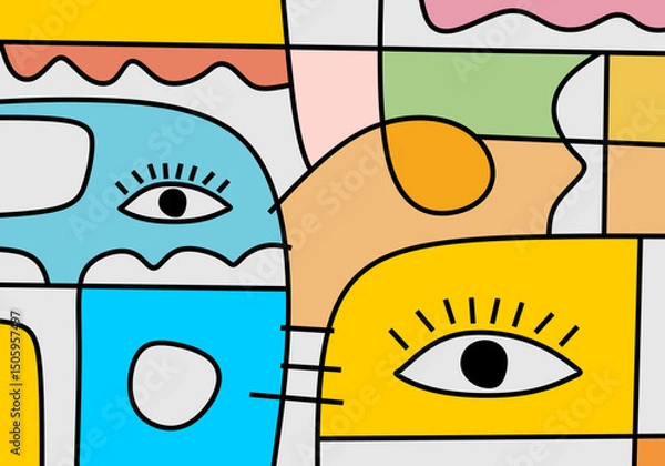 Fototapeta Abstract expressive face illustration in cubism style 