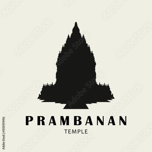 Fototapeta Prambanan Temple: Ancient Hindu Temple Complex, Stylized Illustration of Prambanan Towers and Landscape