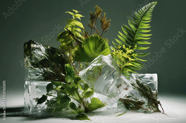 Fototapeta Pre-historical plants, arranged in a sculptural, surreal composition