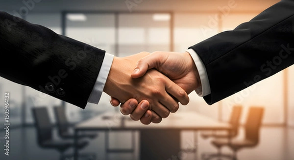 Obraz Business handshake in modern office setting