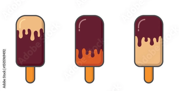 Obraz Sweet chocolate ice creams with creamy. Cold desserts and summer foods. Isolated vector images