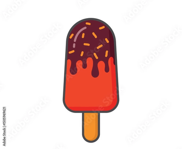 Obraz Fruity ice lolly with chocolate and sprinkles. Ice cream, cold dessert and summer food. Isolated vector image