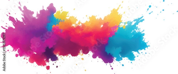 Obraz Radiant Watercolor Brush Strokes and Explosive Colorful Splashes on a White Canvas, Blending Abstract Art with a Playful, Modern Touch to Create an Exciting and Dynamic Visual Experience.

