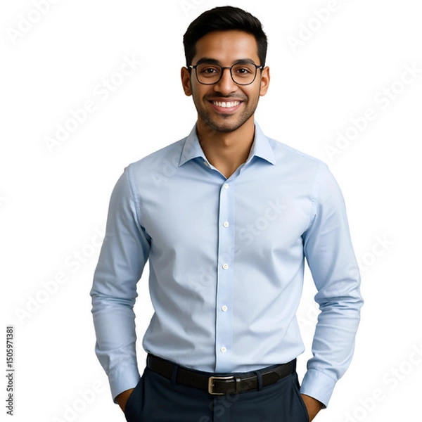 Fototapeta Smiling Sri Lankan Businessman with Hands in Pockets in Bright Office

