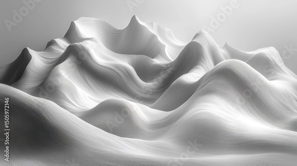 Fototapeta Abstract White Waves in Mountainous Landscape with Soft Curves
