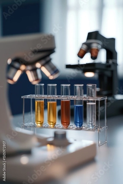 Obraz Microscope and test tubes