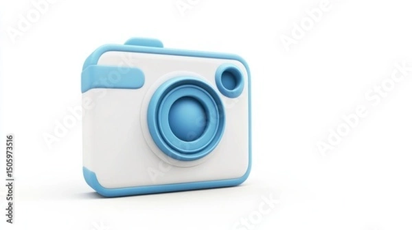 Obraz a camera with a blue lens on a white background