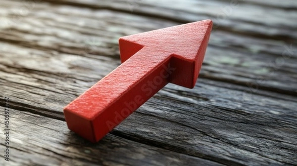 Obraz a red arrow pointing up on a wooden table