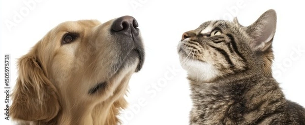Fototapeta The Golden Retriever and Tabby Cat in a Serene Portrait Together
