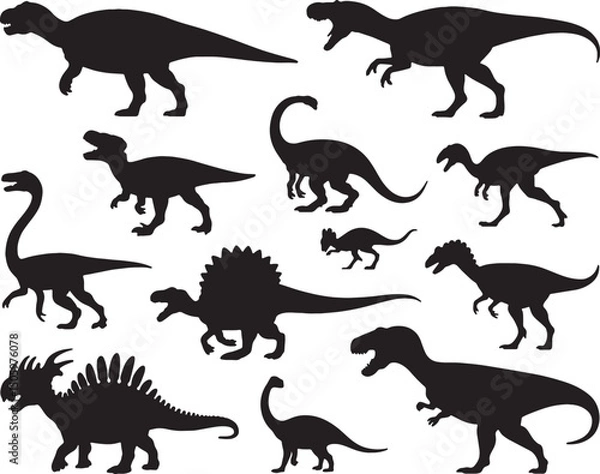 Fototapeta Collection of various dinosaur silhouettes