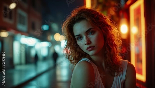 Fototapeta City night whispers evoke solitude and reflection in a vibrant urban setting. Generative AI