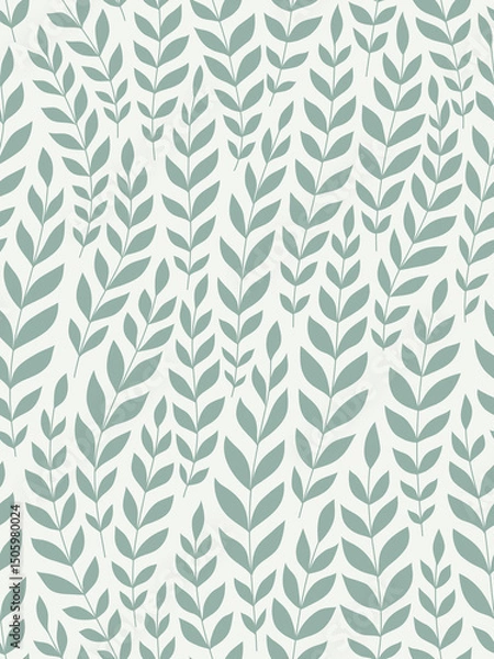 Fototapeta Seamless green and grey floral background with leaves. Hand drawn minimal abstract organic shapes pattern. Vector white abstact pattern with green leaves
