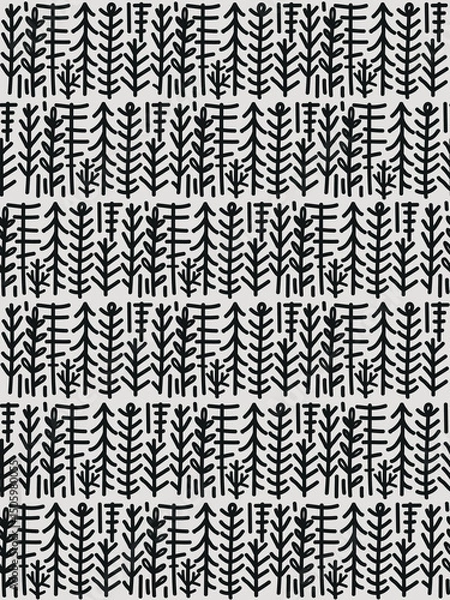 Fototapeta Hand drawn abstract seamless pattern, ethnic background, simple style - great for textiles, banners, wallpapers, wrapping - vector design. Black and grey pattern.